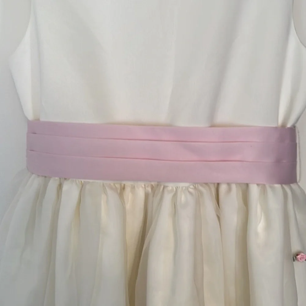 Little Miss Ivory Easter Flower Girls Dress Formal Sleeveless Pink Bow Size 12 - Picture 5 of 11